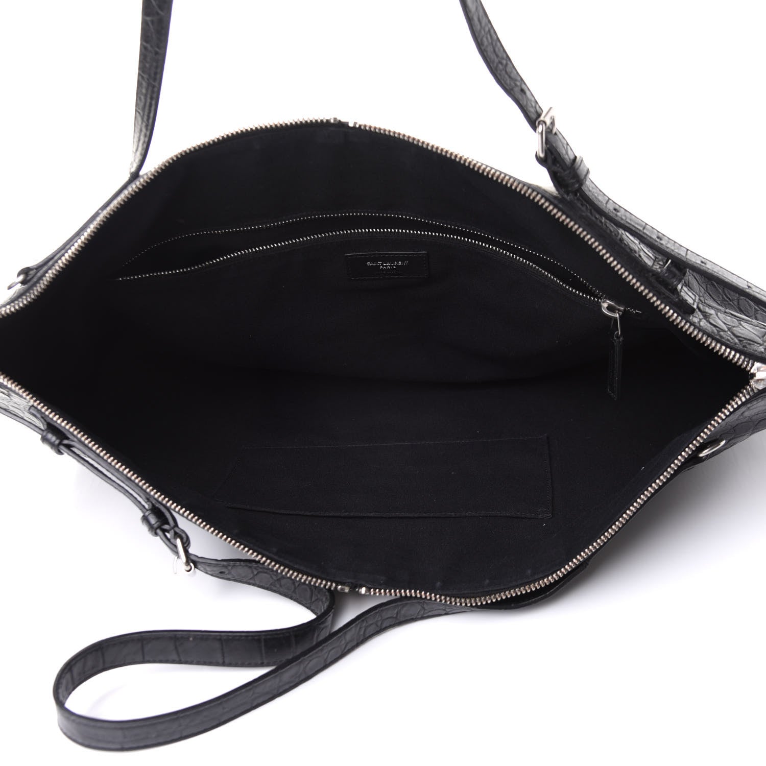 Saint Laurent Calfskin Crocodile Embossed Large Convertible ID Bag Black 7 of 10