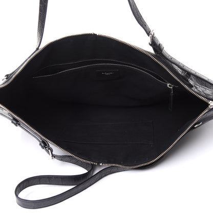 Saint Laurent Calfskin Crocodile Embossed Large Convertible ID Bag Black 7 of 10