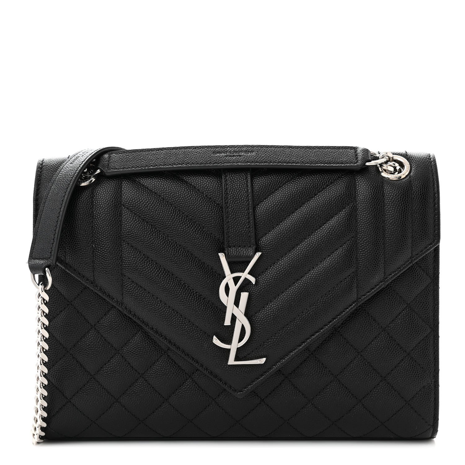 Saint Laurent Grain De Poudre Textured Mixed Matelasse Triquilt Medium Monogram Satchel Black 1 of 11
