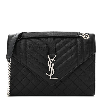 Saint Laurent Grain De Poudre Textured Mixed Matelasse Triquilt Medium Monogram Satchel Black 1 of 11