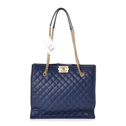 Chanel Calfskin Quilted Large Boy Tote Navy 1 of 10