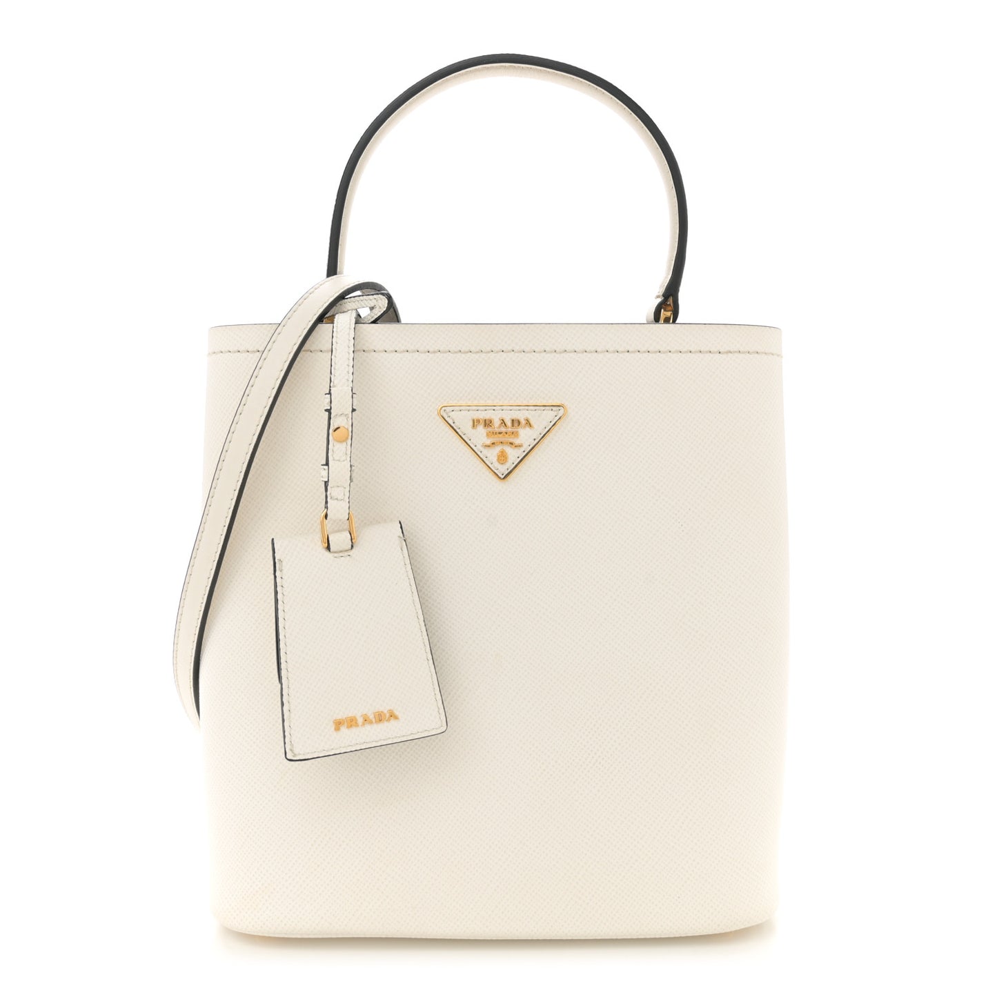 Saffiano Cuir Medium Panier Bucket Bag  Bianco Black