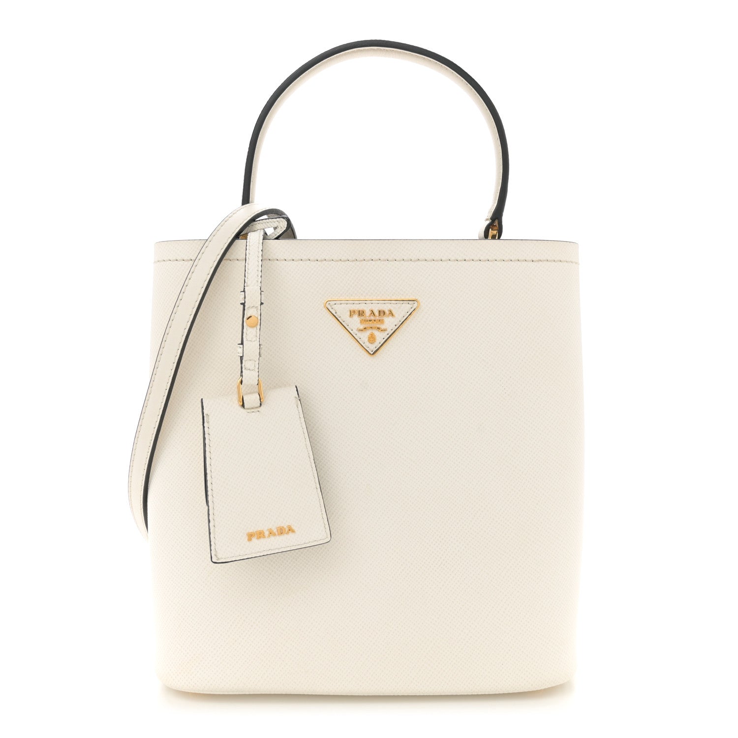 Prada Saffiano Cuir Medium Panier Bucket Bag  Bianco Black 1 of 10