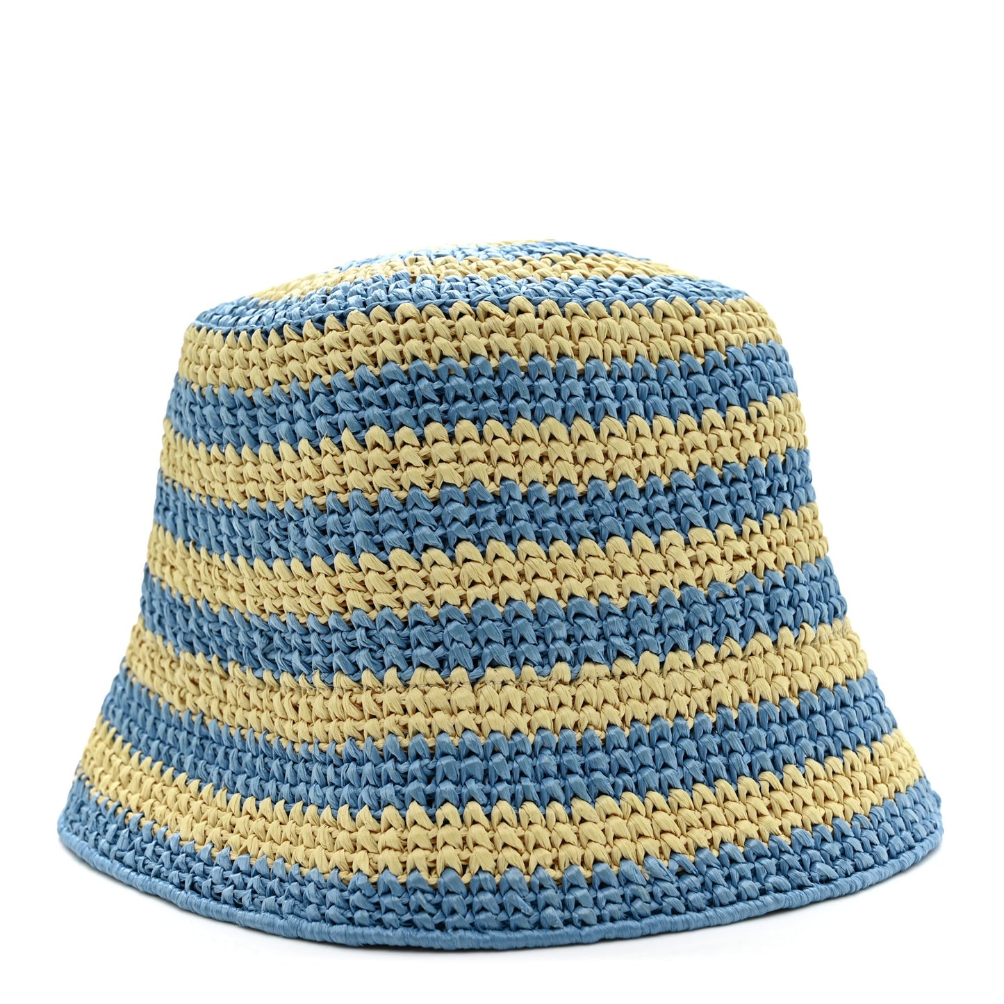 Raffia Striped Logo Embroidered Womens Bucket Hat M Naturale Cielo