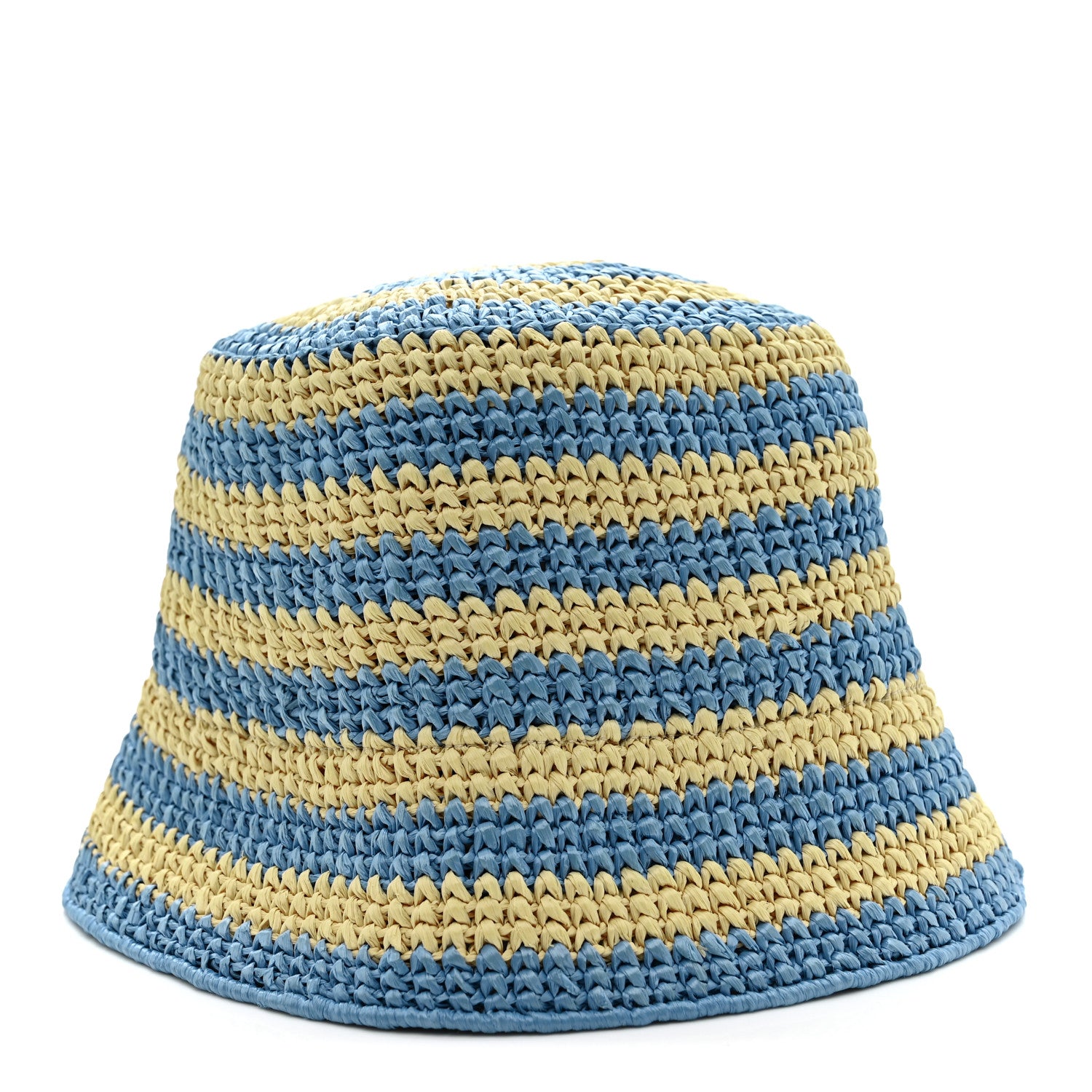 Prada Raffia Striped Logo Embroidered Womens Bucket Hat M Naturale Cielo 6 of 8