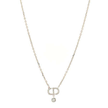 Christian Dior Crystal CD Pendant Necklace Silver 1 of 5