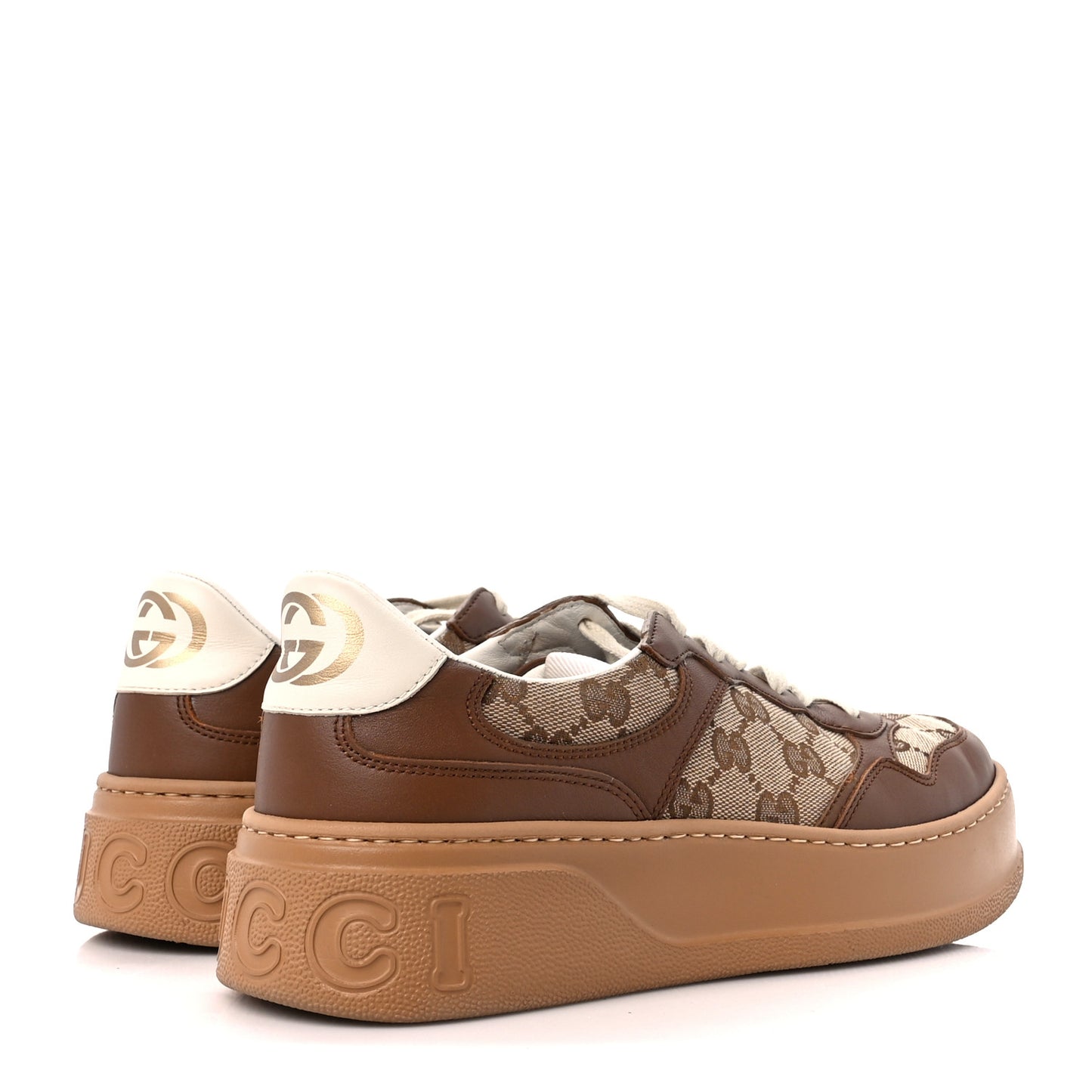 Calfskin GG Monogram Womens Platform 55mm Sneakers 39 Hezelnut Beige Ebony Mystic White