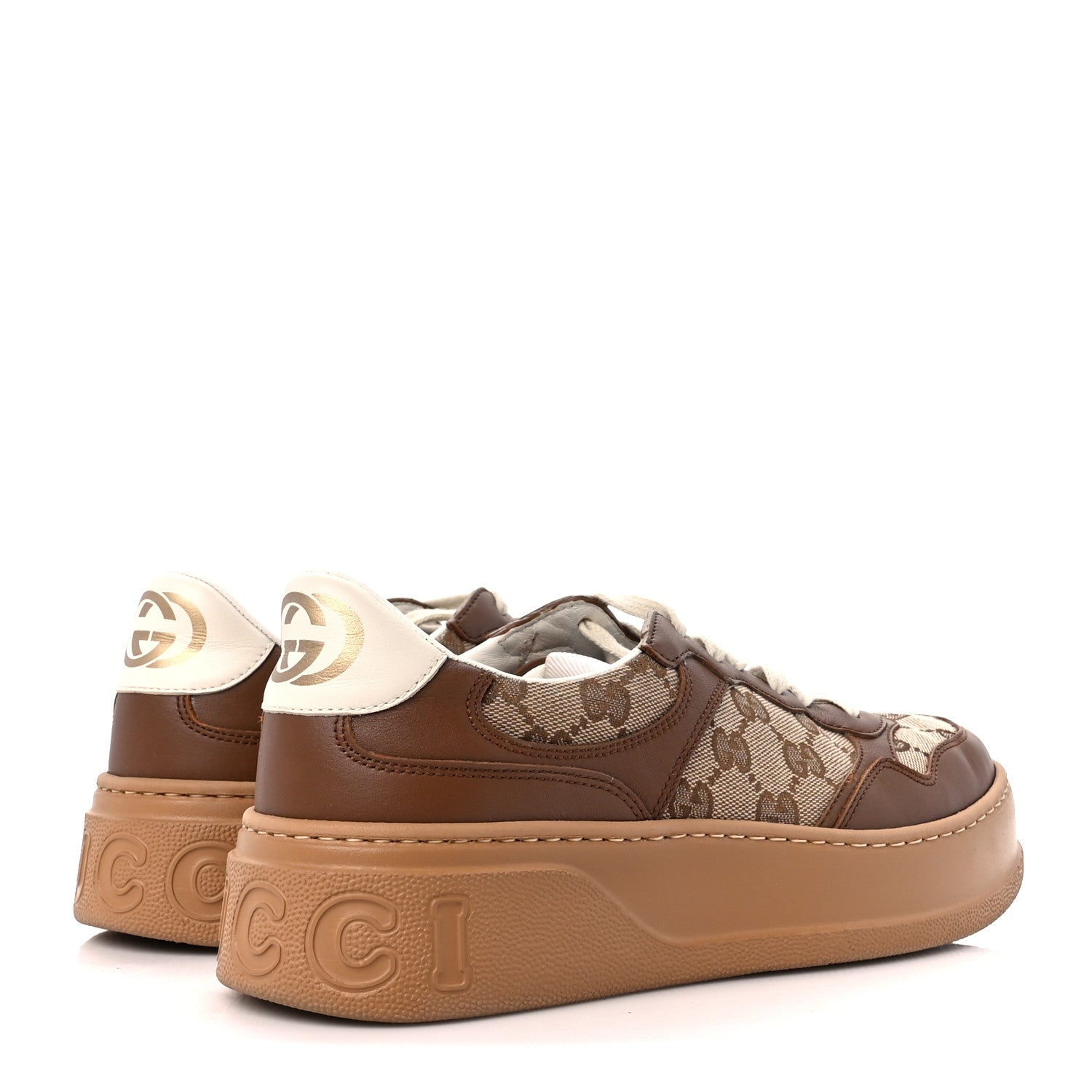 Gucci Calfskin GG Monogram Womens Platform 55mm Sneakers 39 Hezelnut Beige Ebony Mystic White 4 of 10