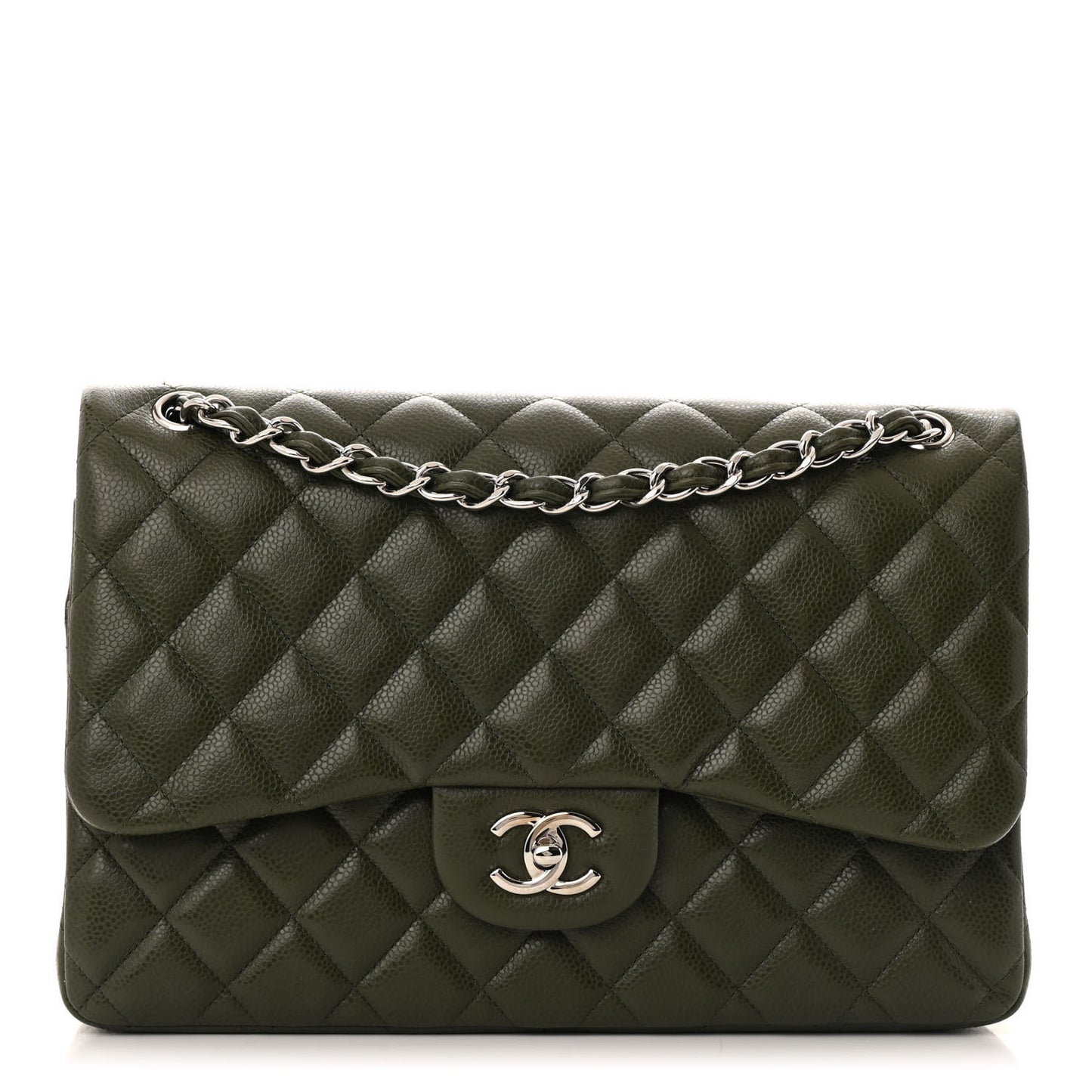 Caviar Quilted Jumbo Double Flap Vert Fonce