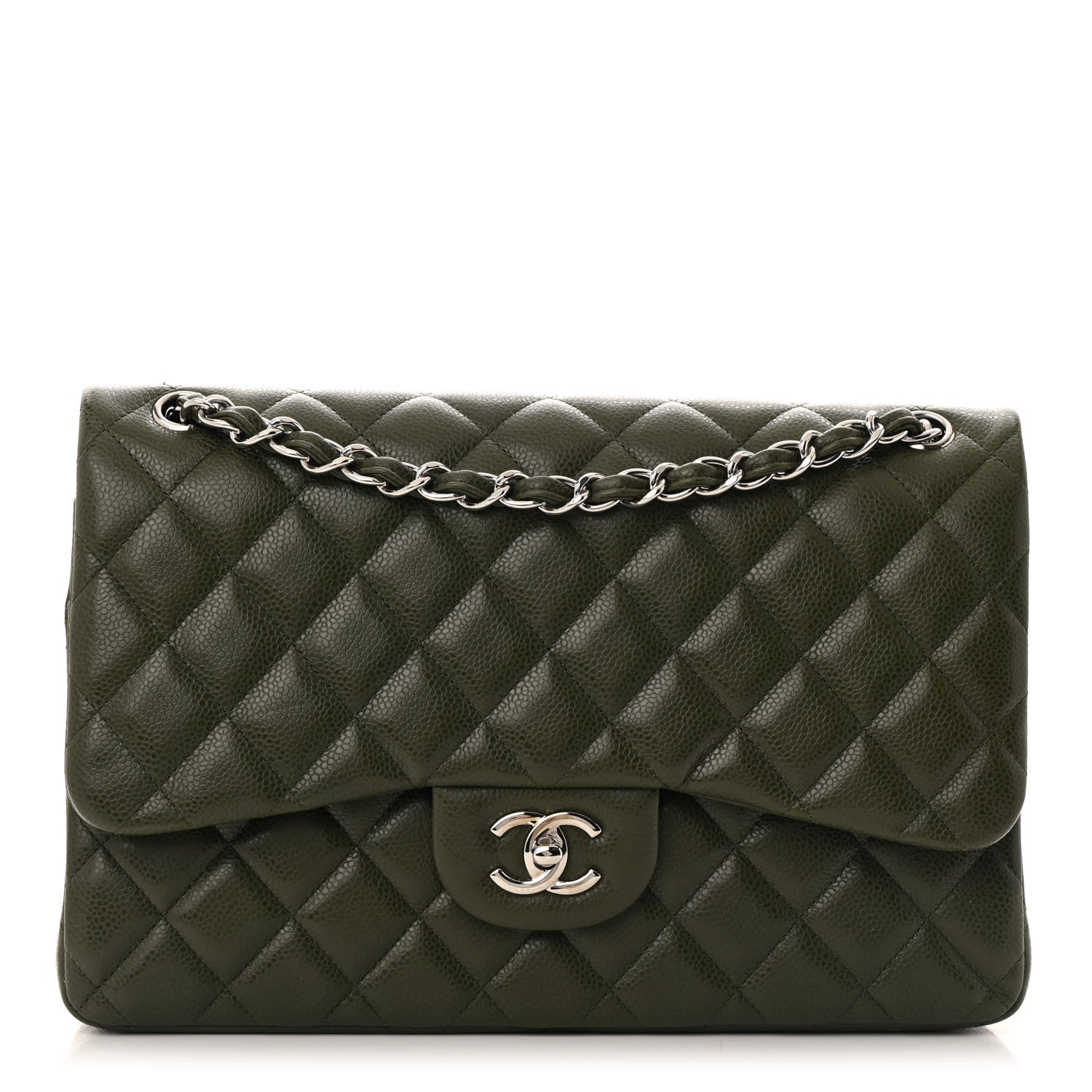 Chanel Caviar Quilted Jumbo Double Flap Vert Fonce 1 of 12