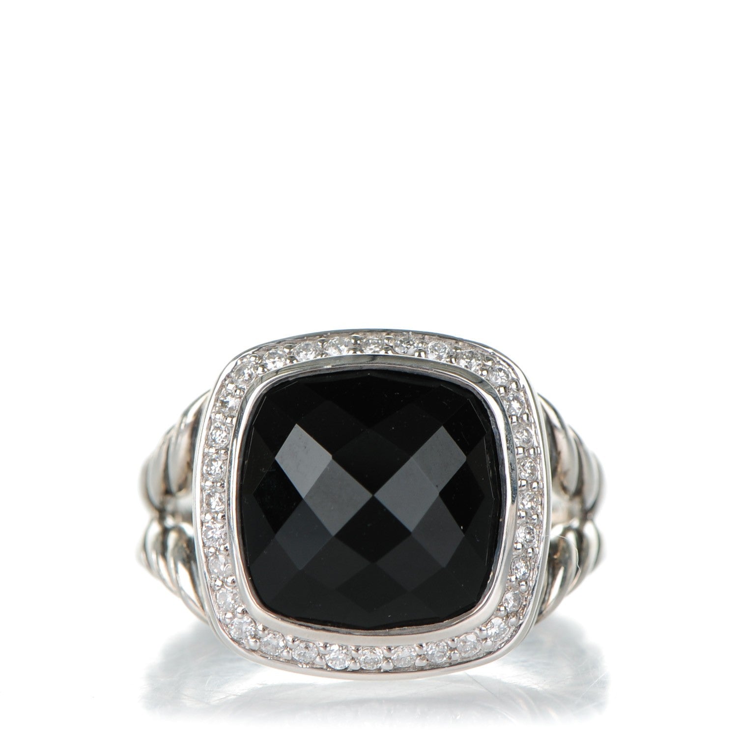 David Yurman Sterling Silver Diamond Black Onyx 11mm Albion Ring 54 6.75 1 of 4