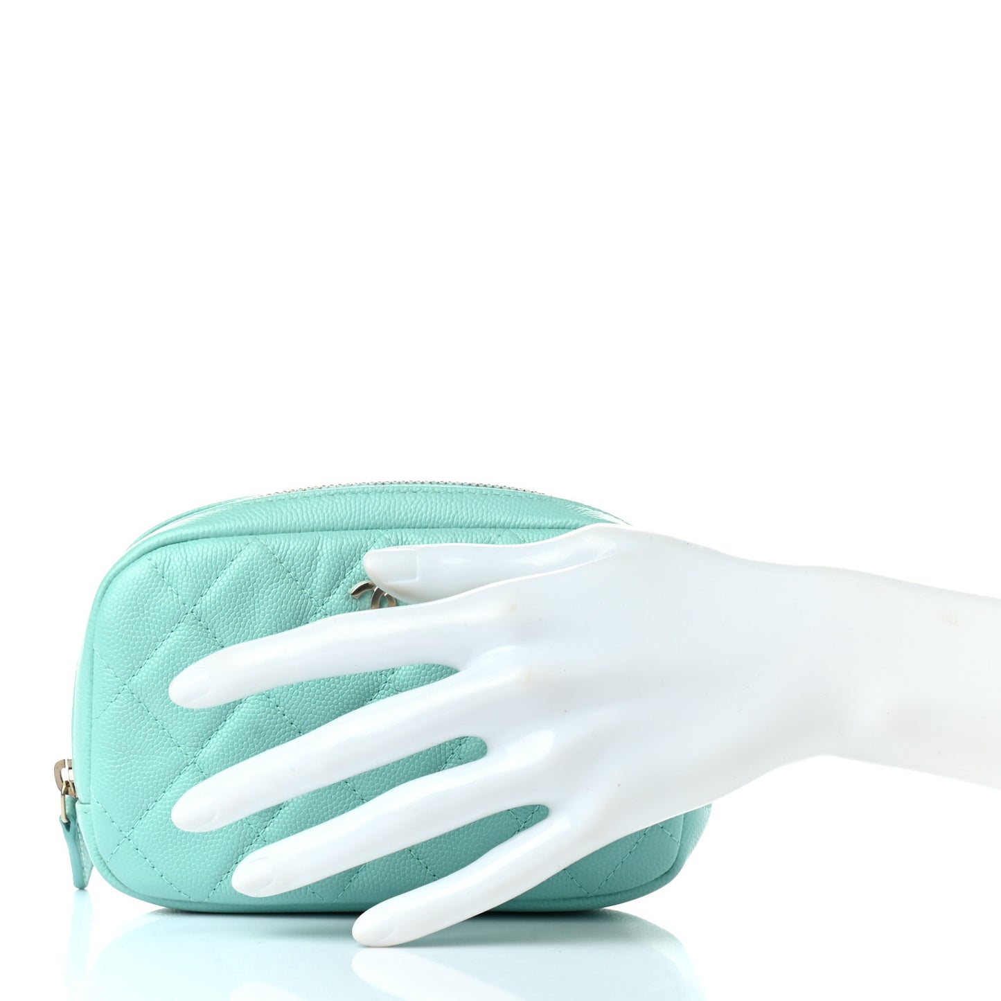 Caviar Quilted Small Curvy Pouch Cosmetic Case Light Blue