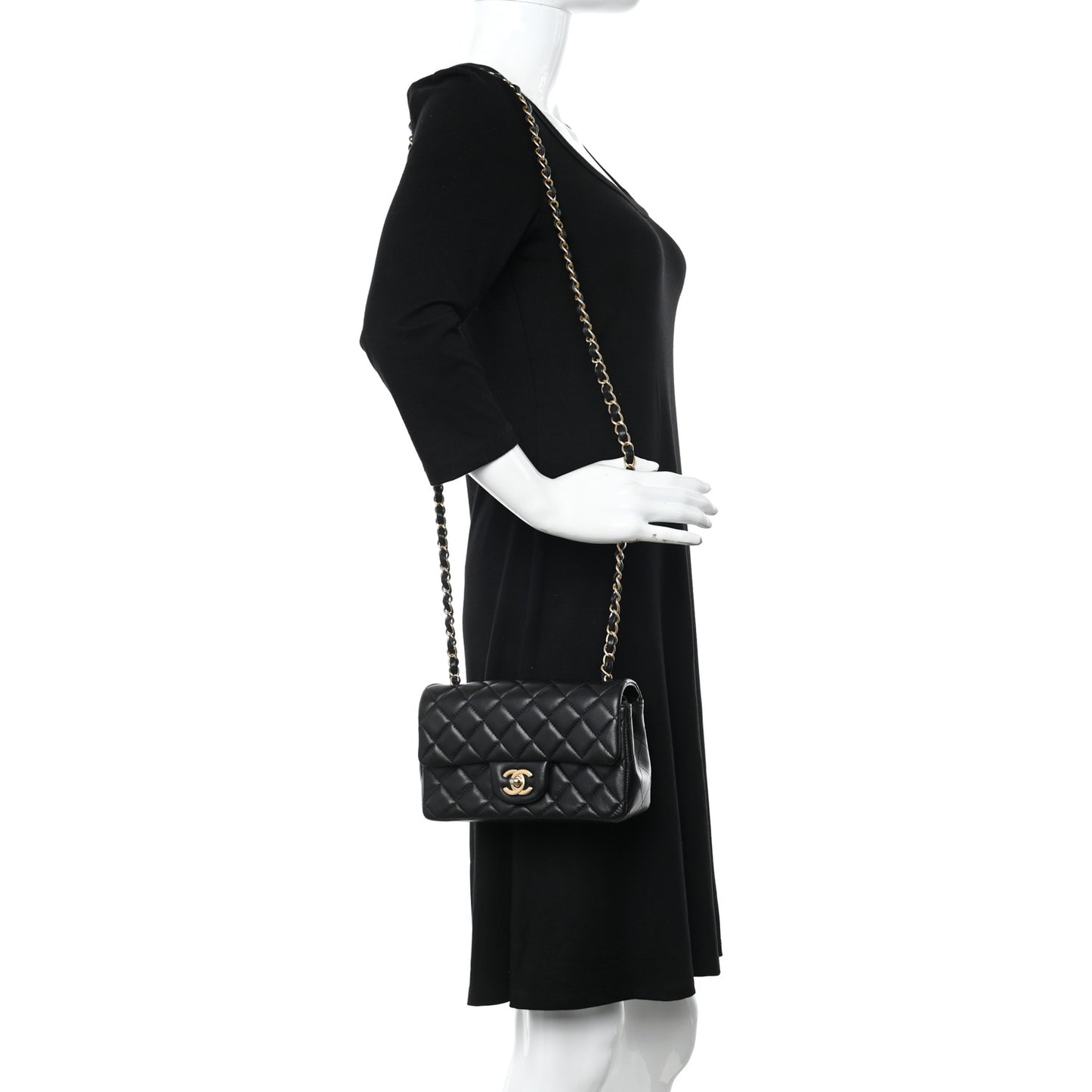 Lambskin Quilted Mini Rectangular Flap Black