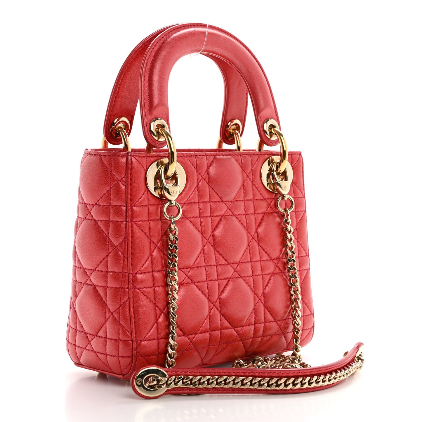 Metallic Lambskin Cannage Mini Lady Dior Red