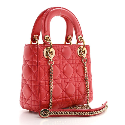 Christian Dior Metallic Lambskin Cannage Mini Lady Dior Red 3 of 9