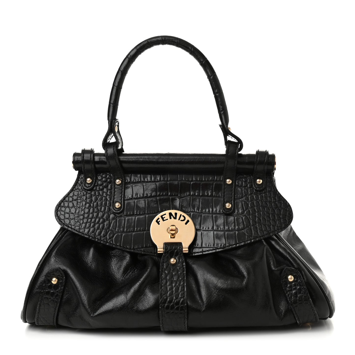 Lambskin Crocodile Embossed Small Magic Bag Black