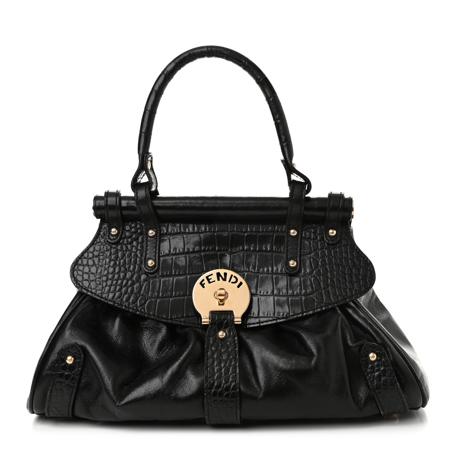 Fendi Lambskin Crocodile Embossed Small Magic Bag Black 1 of 10