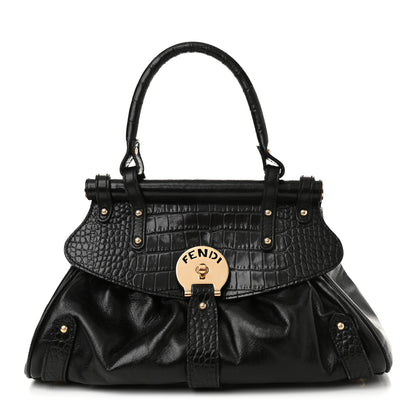 Fendi Lambskin Crocodile Embossed Small Magic Bag Black 1 of 10