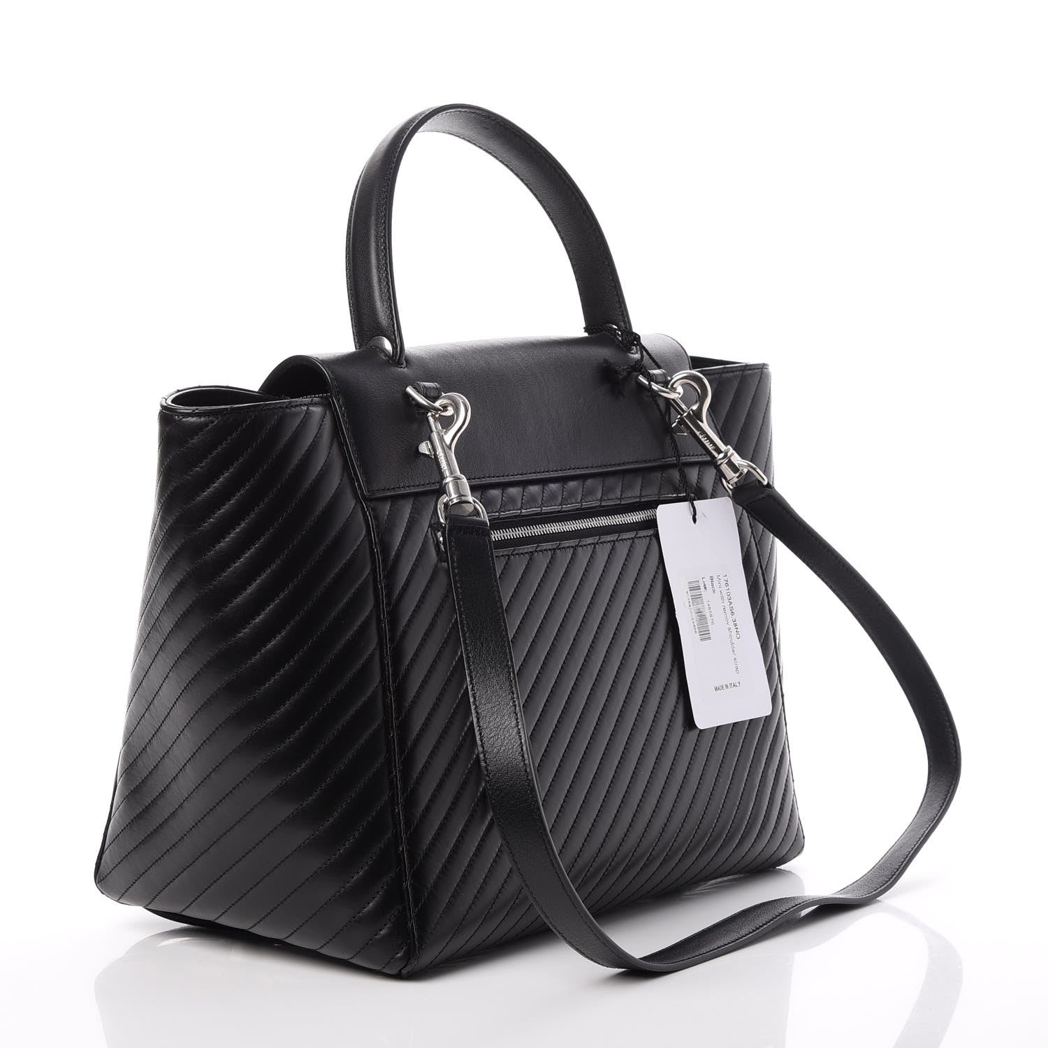 Celine Calfskin Diagonal Quilted Mini Belt Bag Black 3 of 8