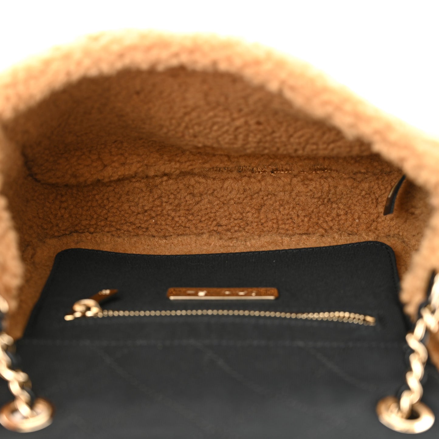 Shiny Crumpled Sheepskin Shearling CC Mania Flap Bag Black Beige