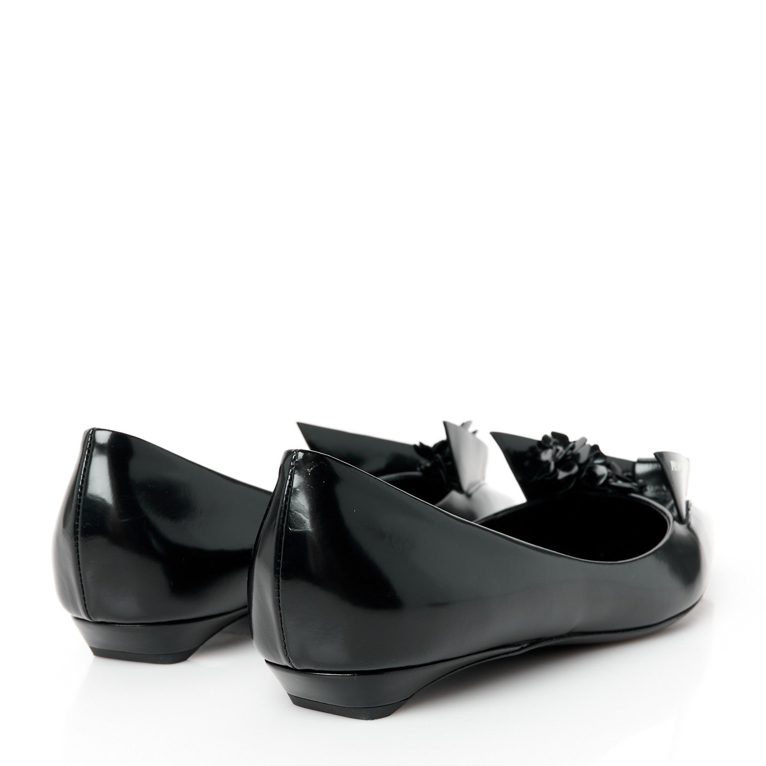 Prada Spazzolato Floral Applique Ballerina Flats 37 Black 4 of 8