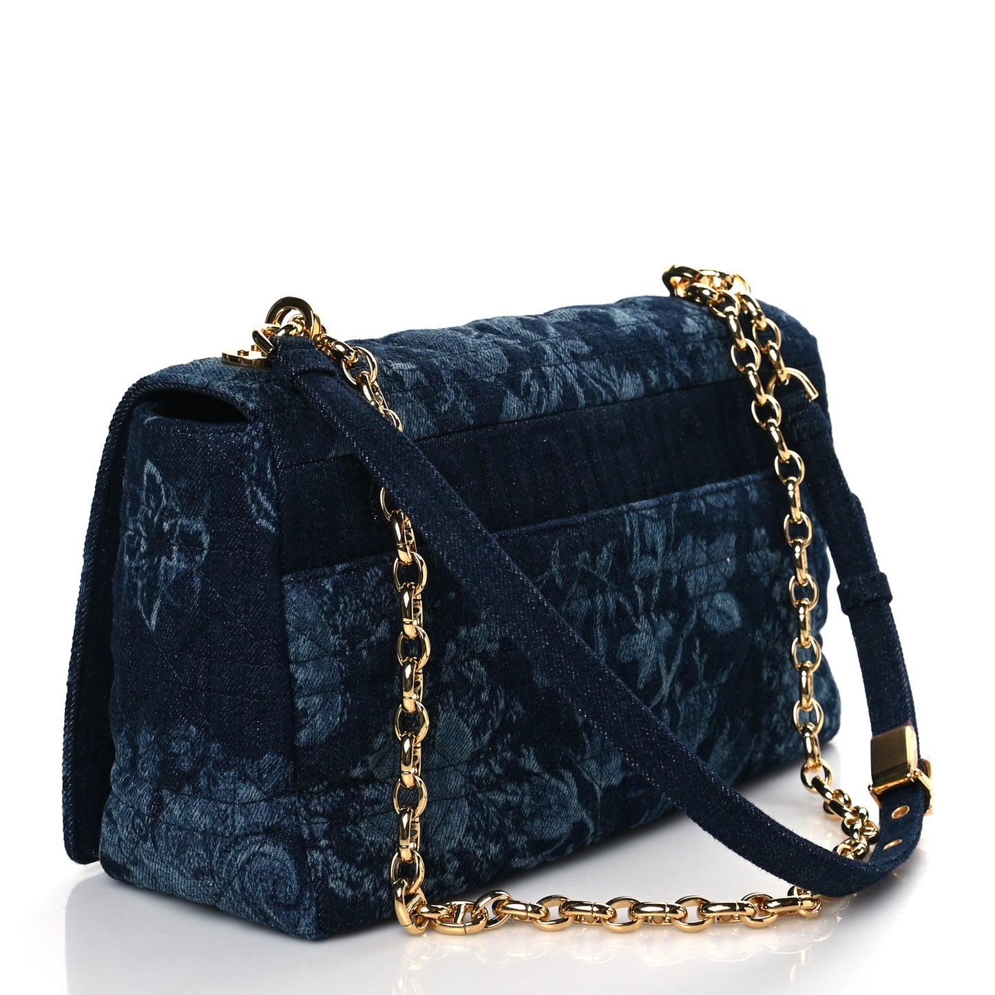 Denim Floral Cannage Small Caro Bag Blue