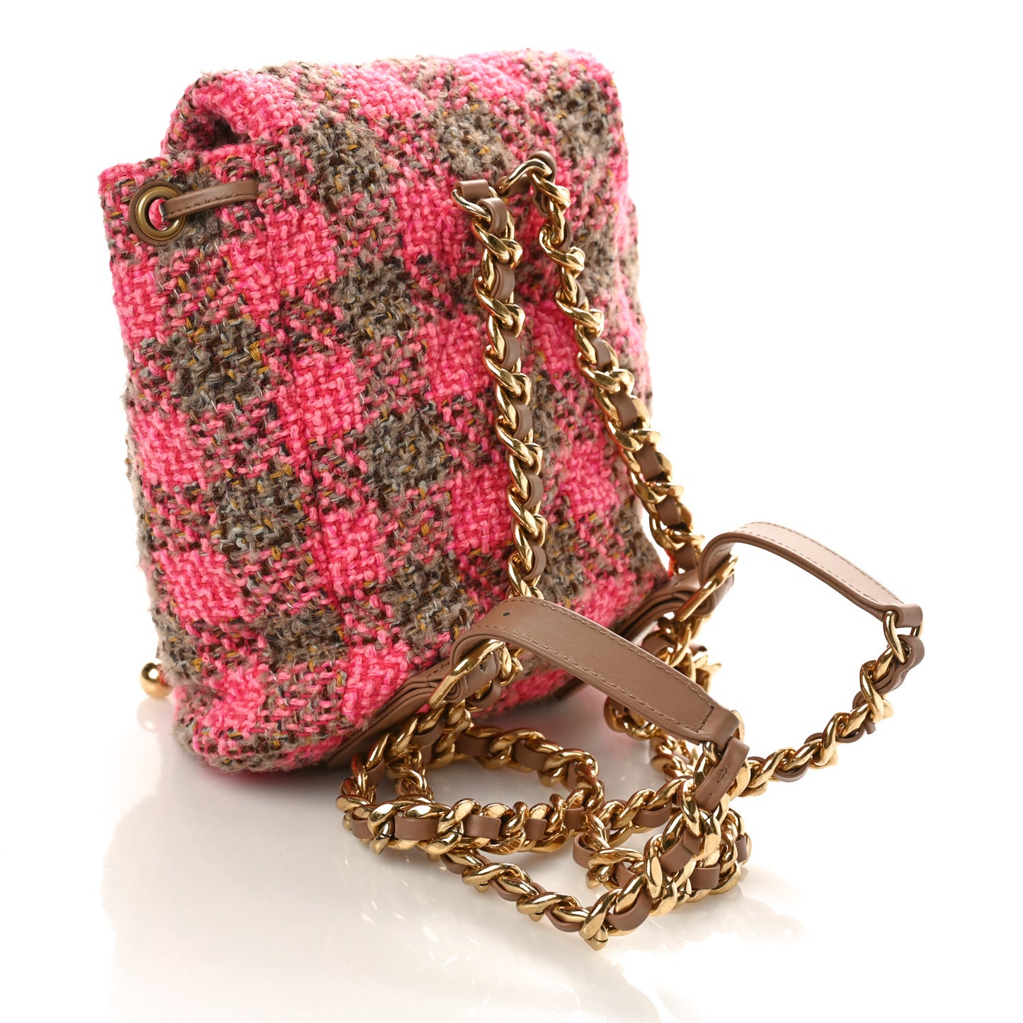 Wool Tweed Elegant Backpack Pink Brown