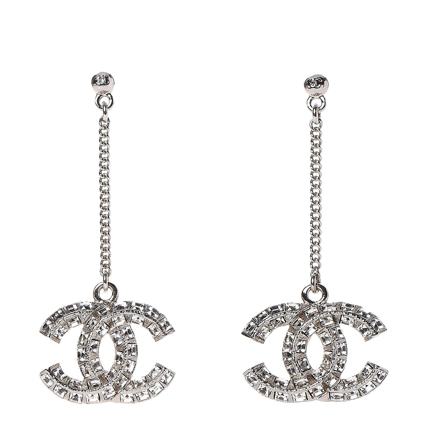 Baguette Crystal CC Dangle Earrings Silver