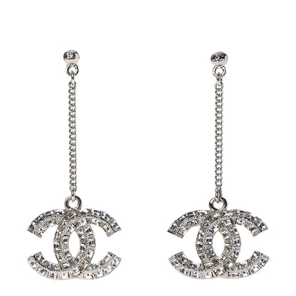 Chanel Baguette Crystal CC Dangle Earrings Silver 1 of 4