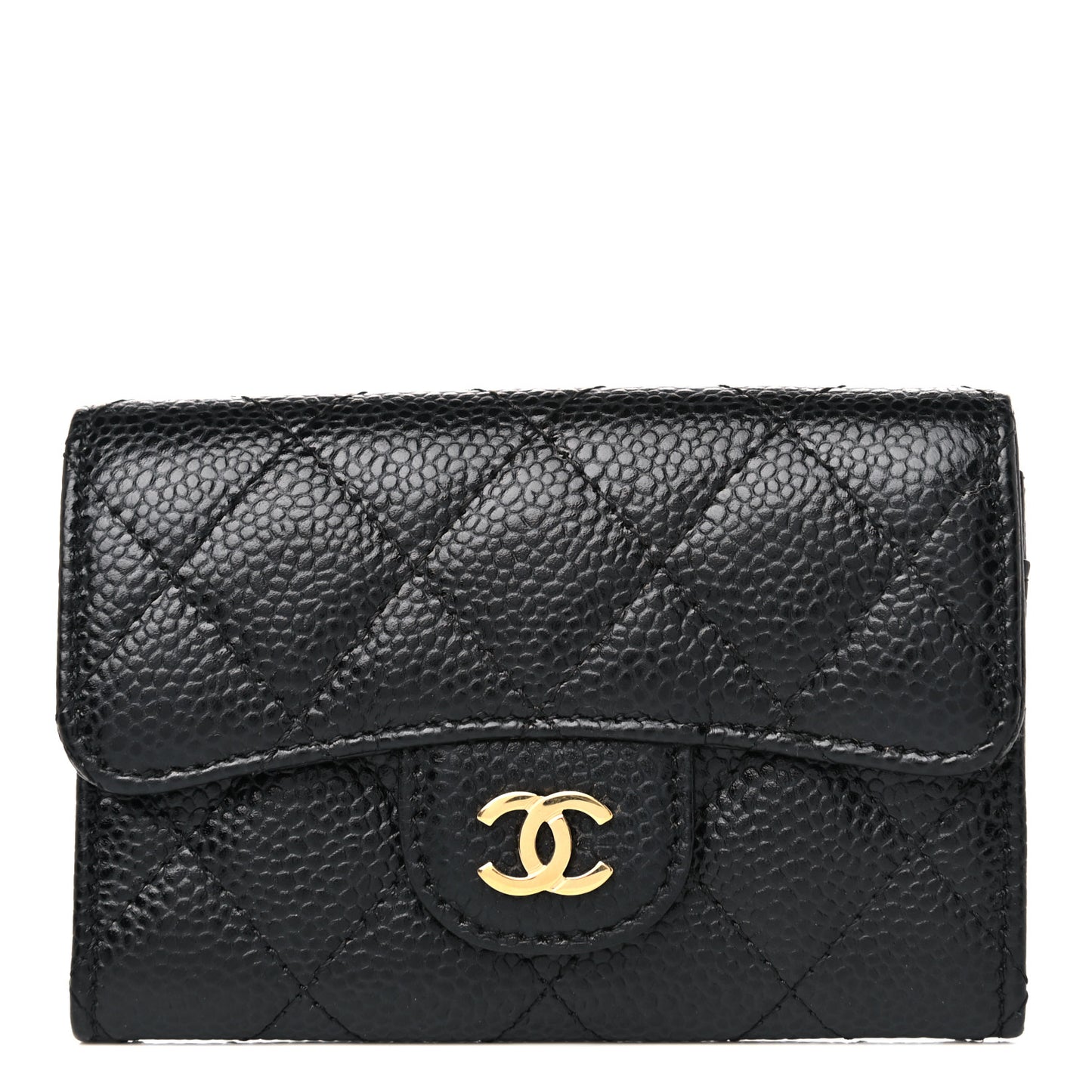 Caviar Quilted Flap Card Holder Black