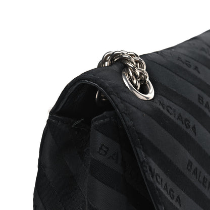 Balenciaga Nylon Jacquard Diagonal Logo Medium Scarf Lock Chain Shoulder Bag Black Red 8 of 8