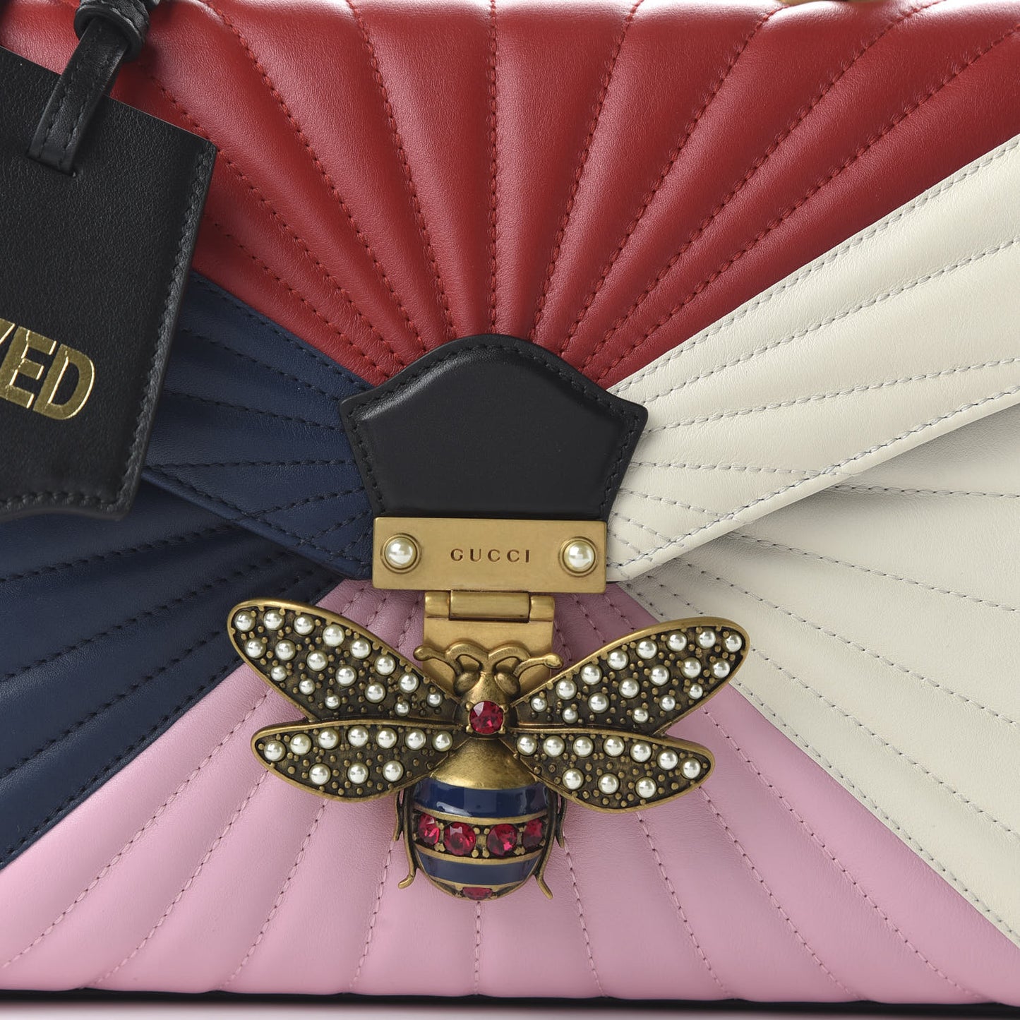 Calfskin Bamboo Trapuntata Queen Margaret Top Handle Bag Blue Agata Hibiscus Red Mystic White Sugar Pink