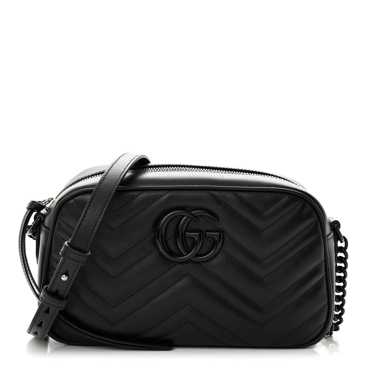 Calfskin Matelasse Monochrome Small GG Marmont Chain Shoulder Bag Black