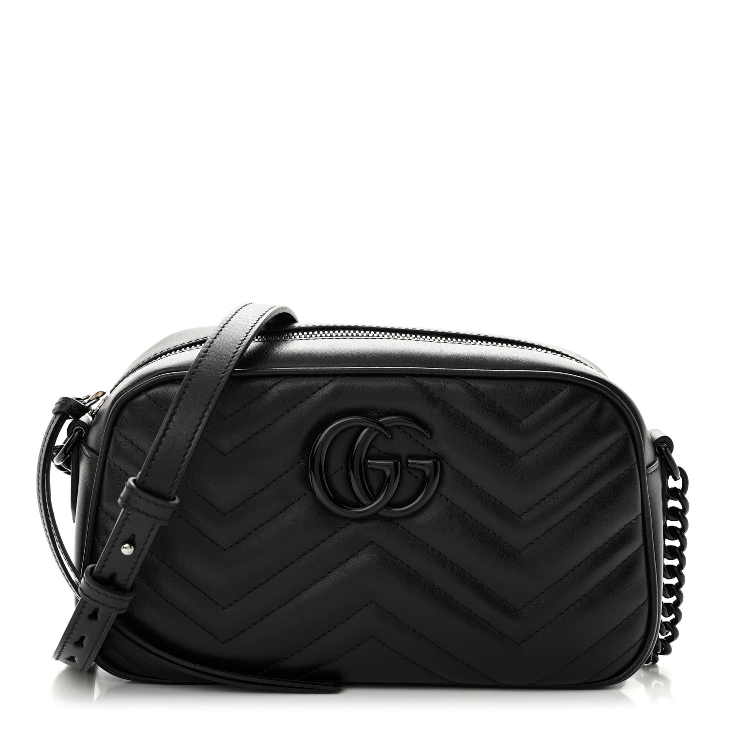 Gucci Calfskin Matelasse Monochrome Small GG Marmont Chain Shoulder Bag Black 1 of 11
