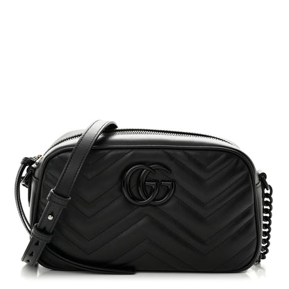 Gucci Calfskin Matelasse Monochrome Small GG Marmont Chain Shoulder Bag Black 1 of 11