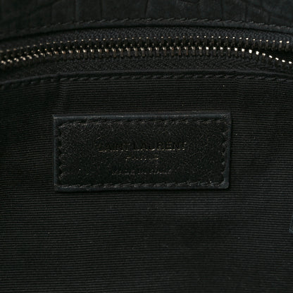 Saint Laurent Nubuck Crocodile Embossed Monogram Medium Niki Chain Satchel Black 6 of 9