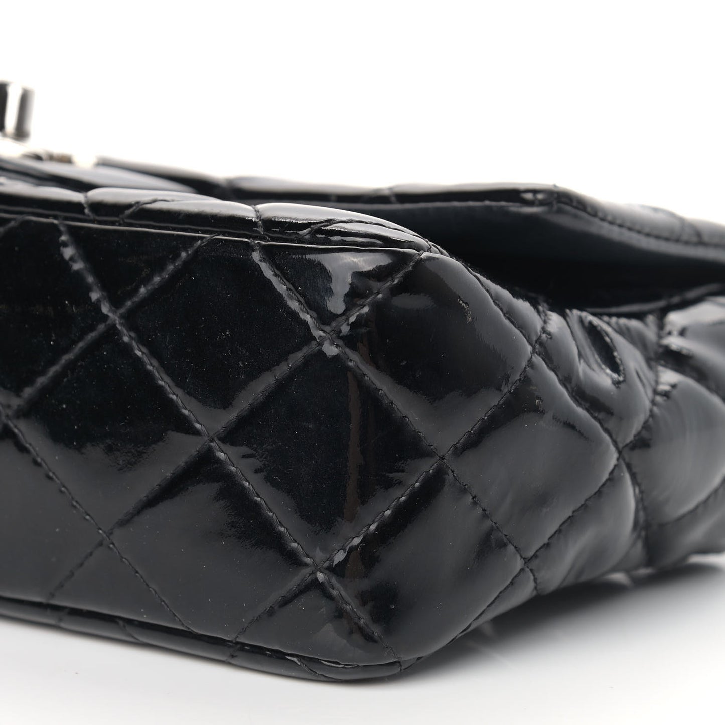 Patent Calfskin Quilted Mini Rectangular Flap Black