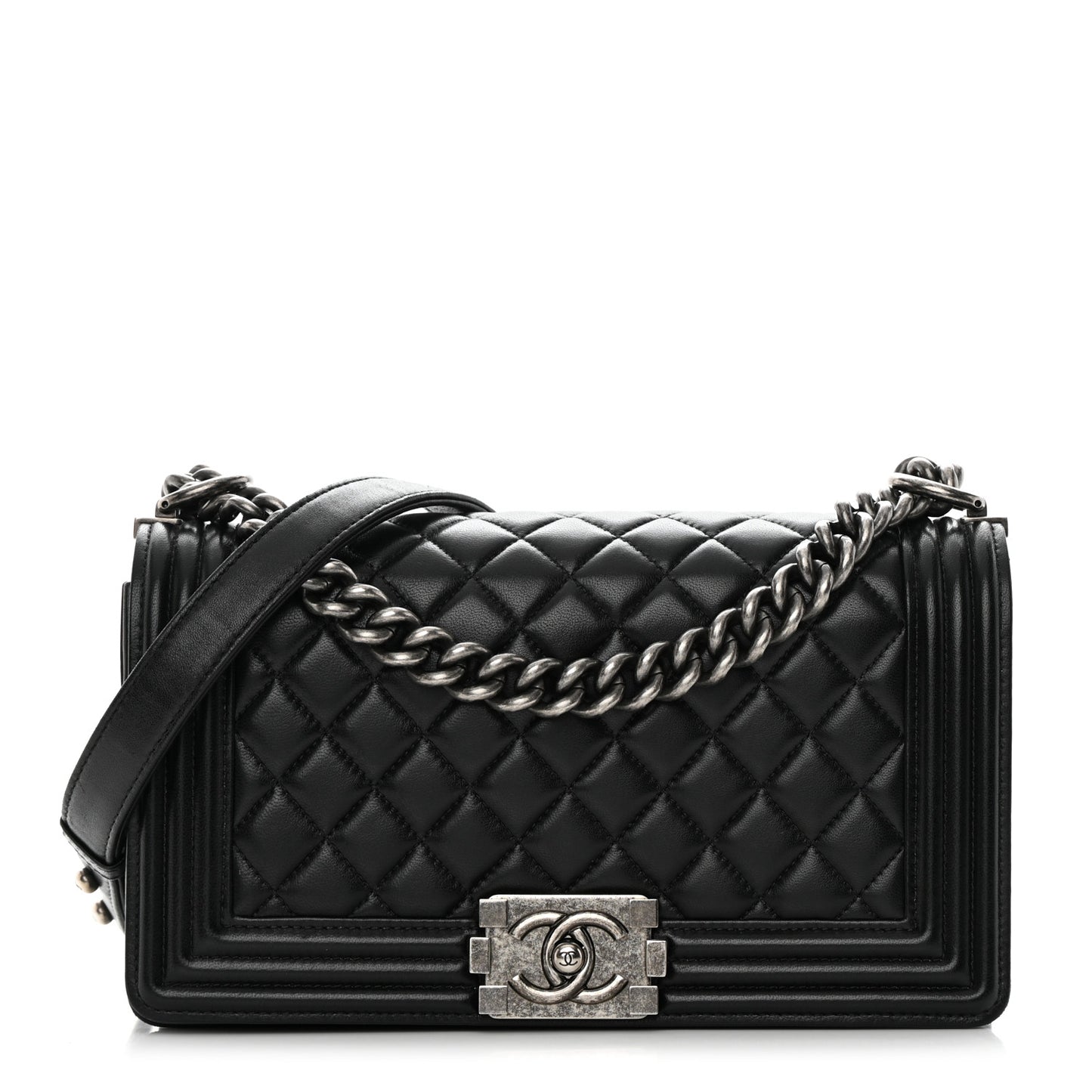 Lambskin Quilted Medium Boy Flap Black