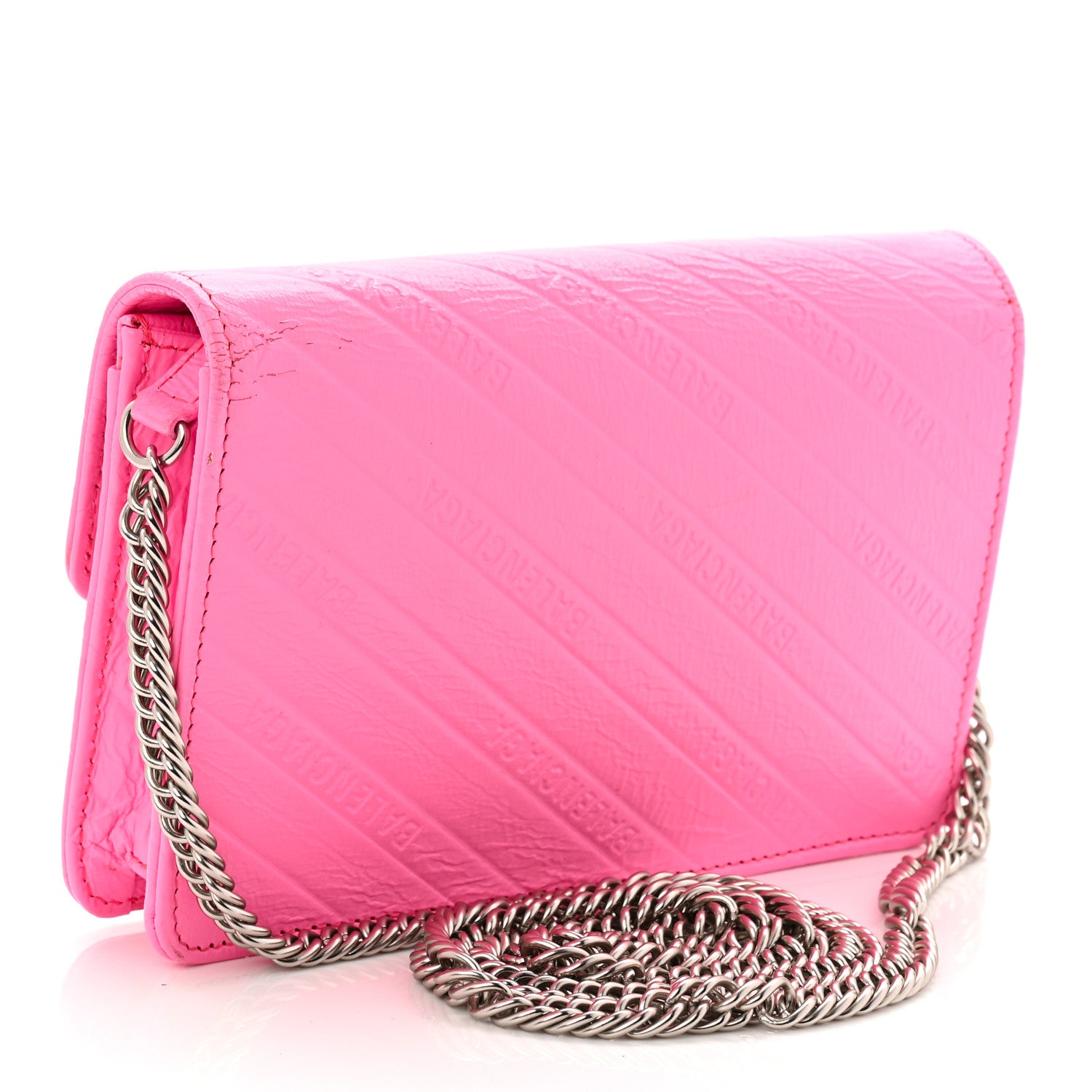 Balenciaga Shiny Goatskin Logo Embossed BB Wallet On Chain Acid Pink 3 of 12