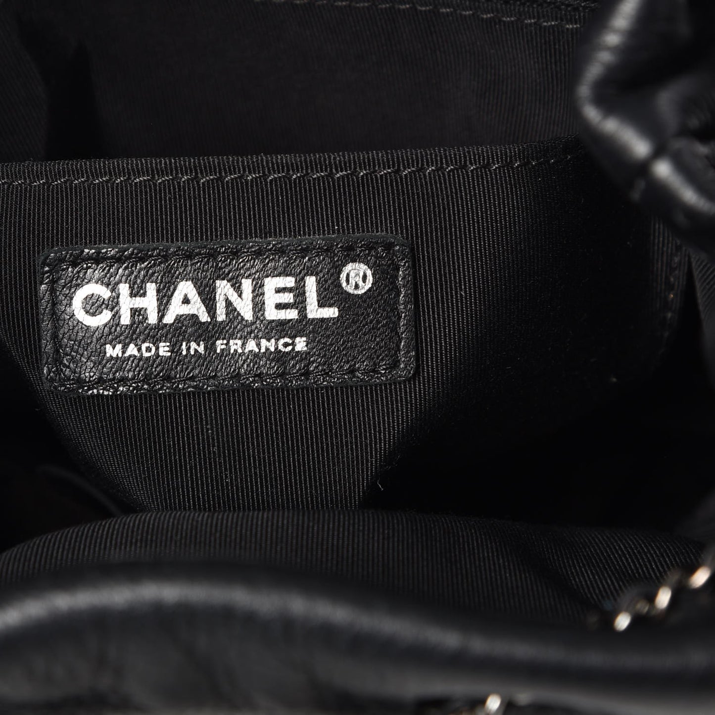 Deerskin Chevron Small CC Chain Bucket Bag Black