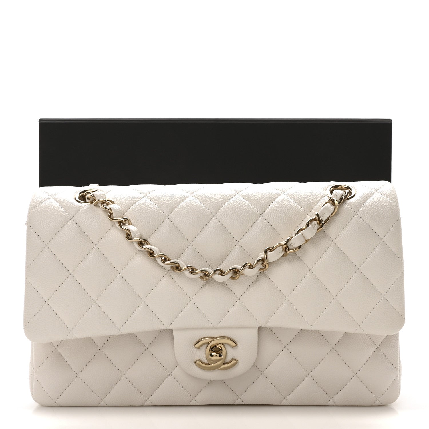 Chanel Caviar Quilted Medium Double Flap White 11 of 11