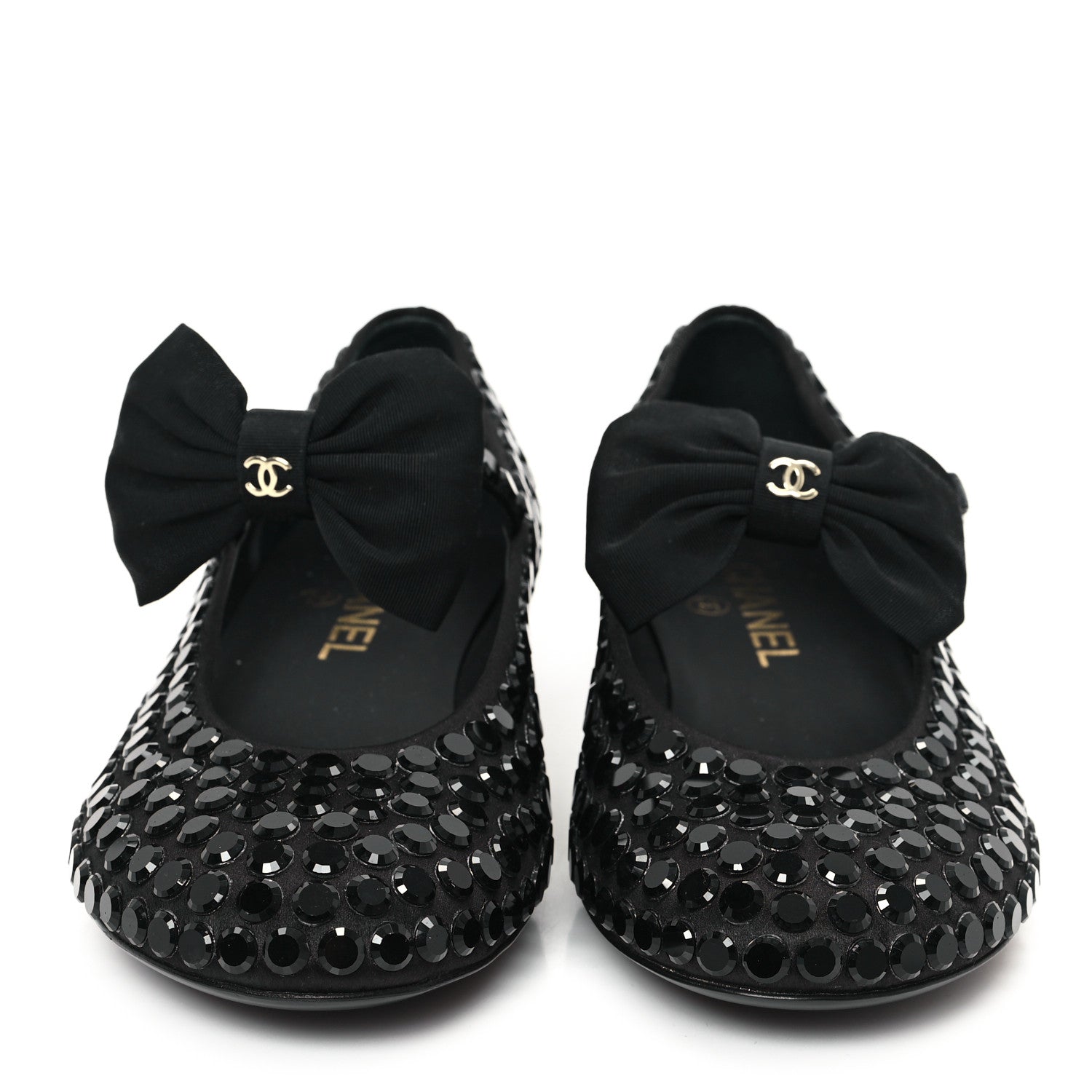 CHANEL メリージェーン　37 Chanel Satin Strass Bow Mary Jane Flats 37 Black 1650626