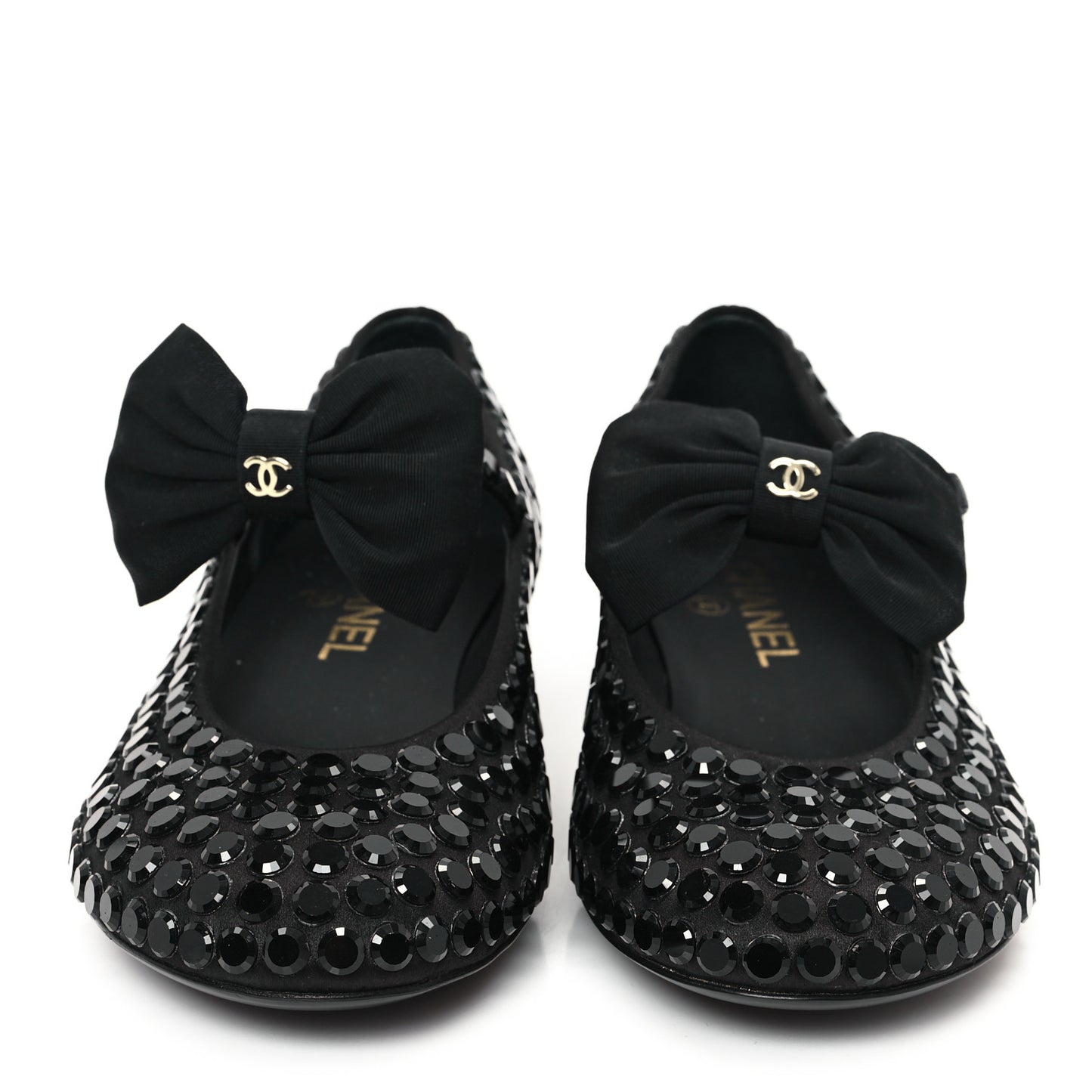 Satin Strass Bow Mary Jane Flats 37 Black