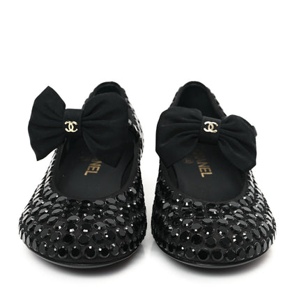 Chanel Satin Strass Bow Mary Jane Flats 37 Black 3 of 11