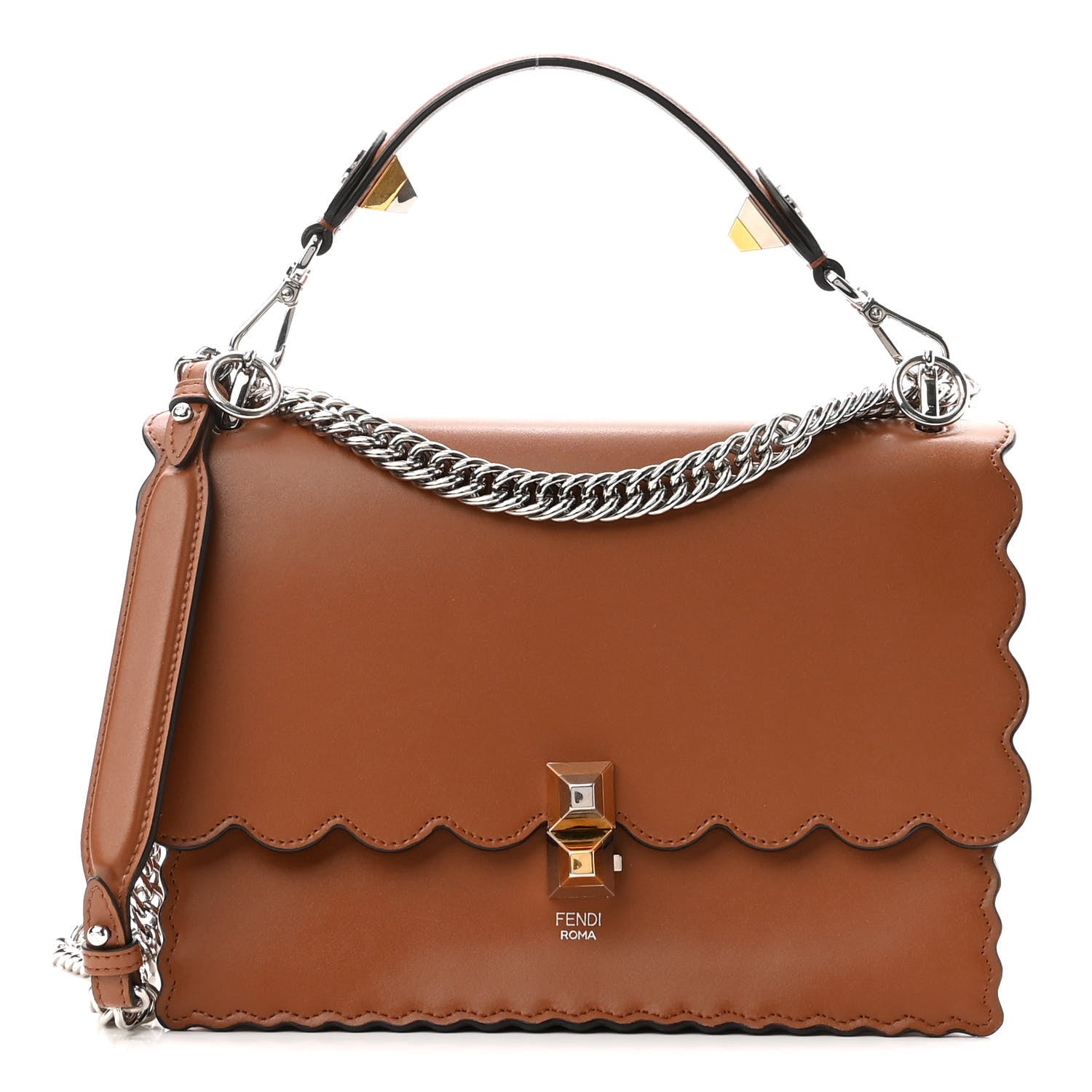 Fendi Vitello Liberty Scalloped Studded Kan I Shoulder Bag Caramello 1 of 10