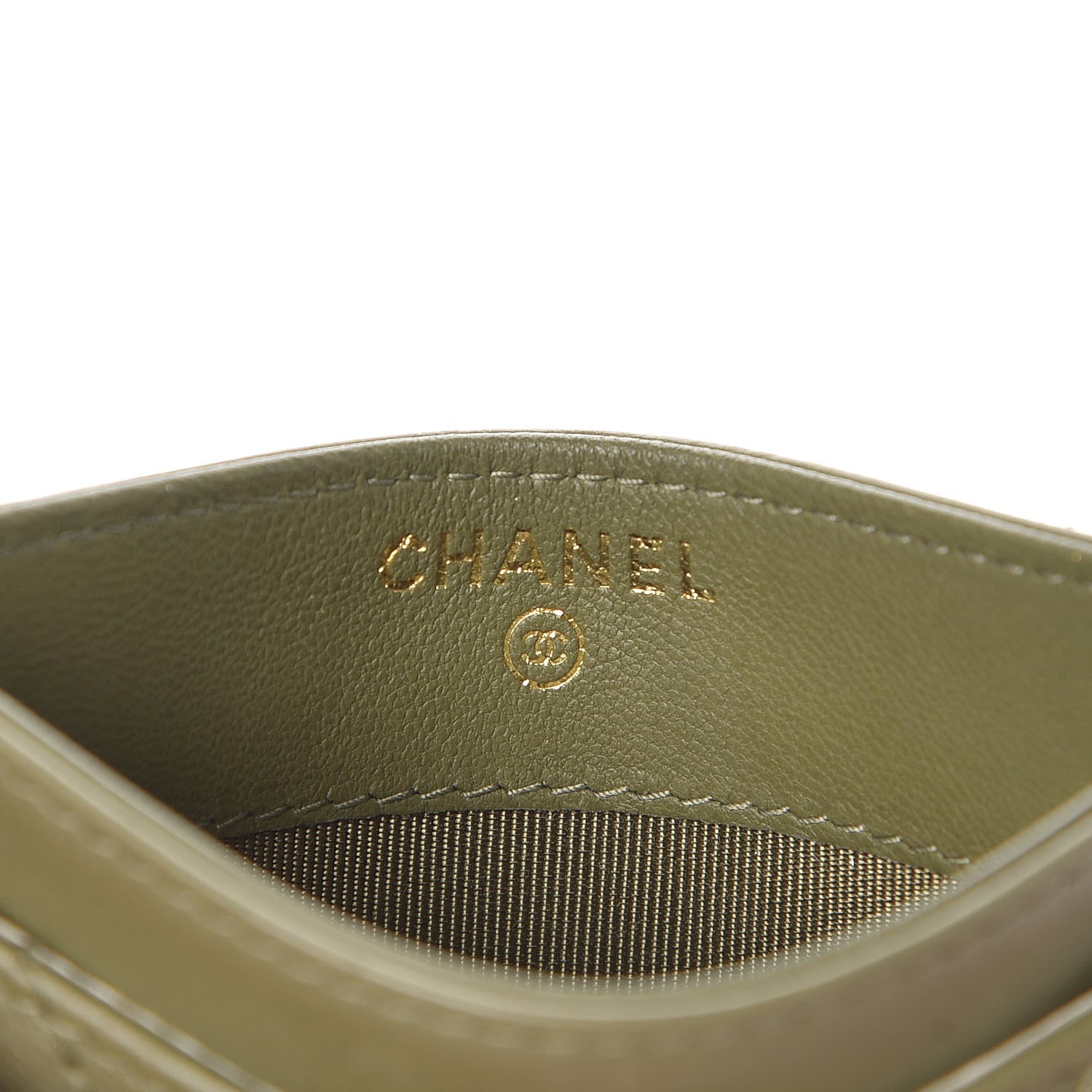 Chanel Calfskin Chevron Quilted Card Holder Khaki 6 of 9