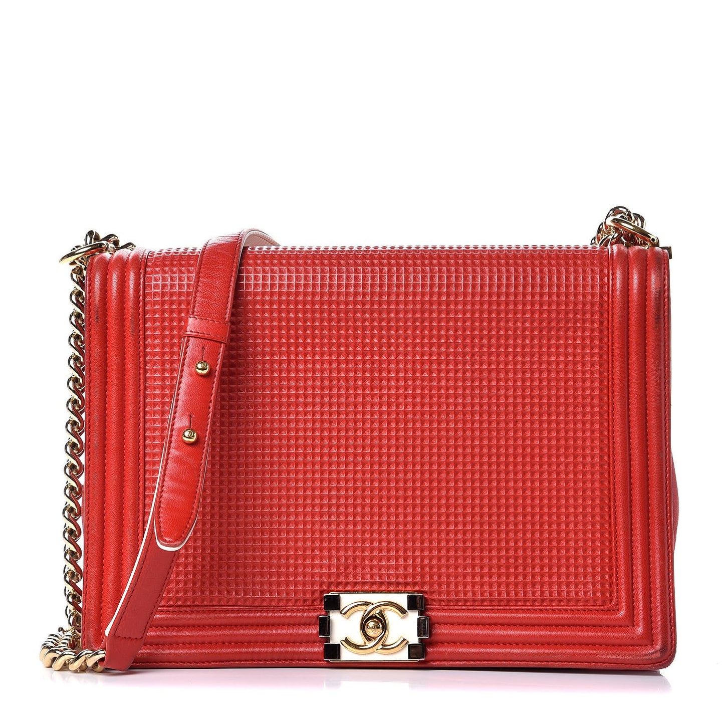Lambskin Square Quilted Large Boy Cube Flap Red