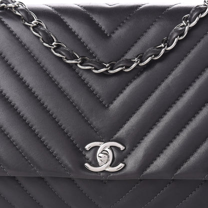 Chanel Lambskin Chevron Quilted Large Surpique Flap Dark Grey 10 of 11