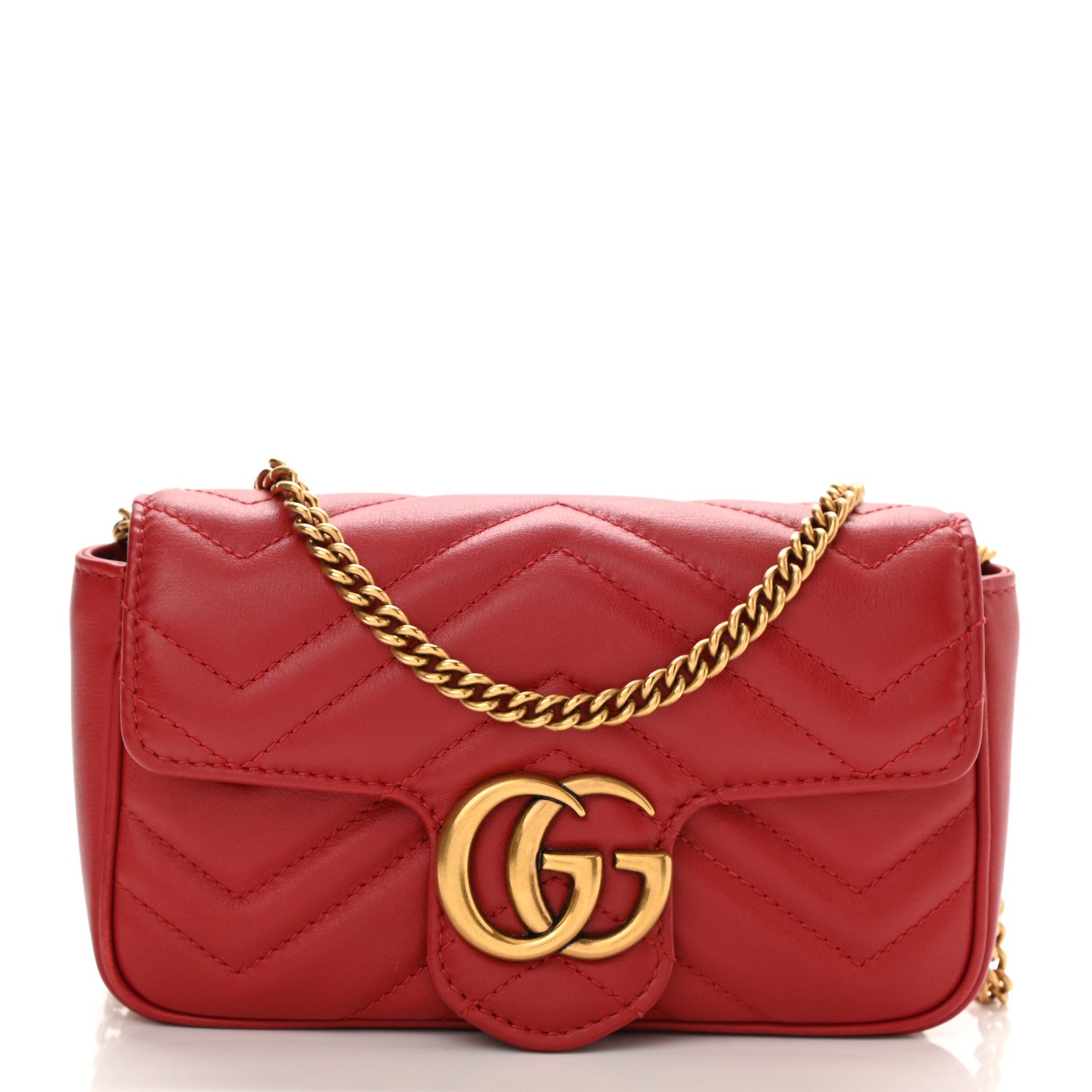 Gucci Calfskin Matelasse Super Mini GG Marmont Shoulder Bag Hibiscus Red 1 of 8