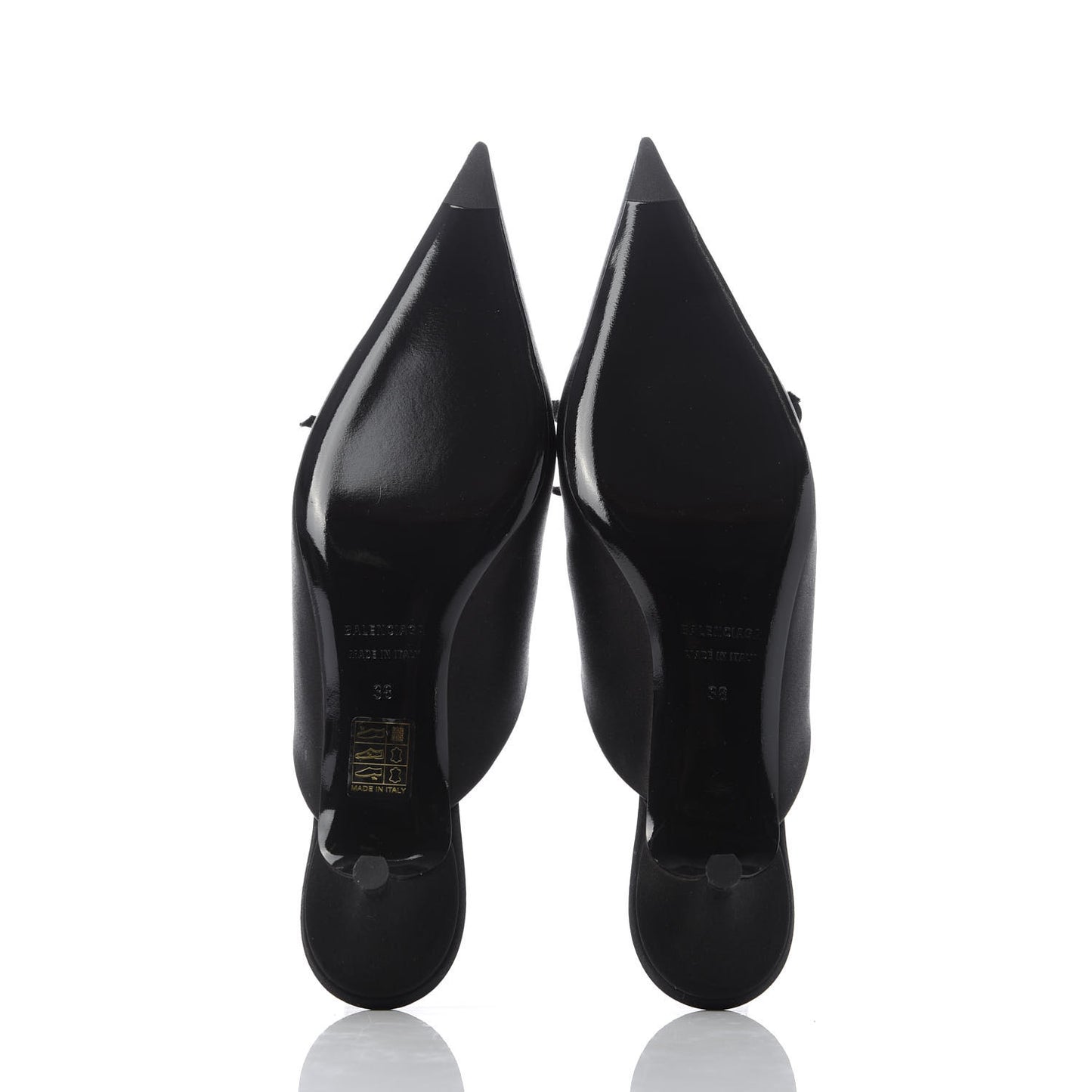 Satin Pointed Toe Knife 40mm Mules 38 Black